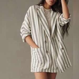 Anthropologie Pilcro Striped Oversized Dolman Linen Blend Blazer Size Medium